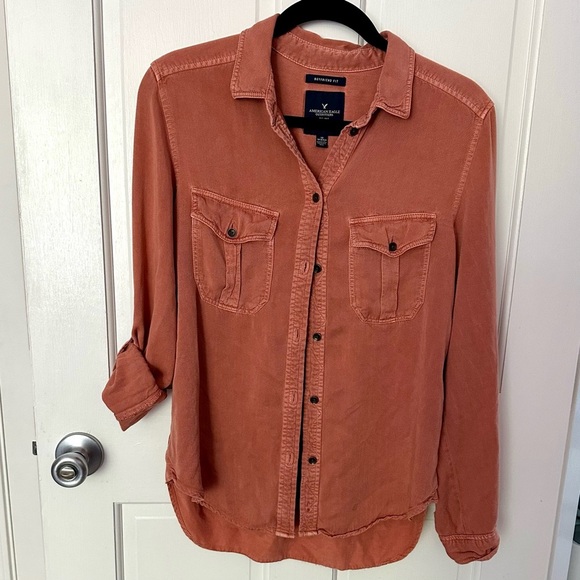 American Eagle Outfitters Tops - American Eagle Button-down Boyfriend Fit Utility Shirt Red Clay Size XS